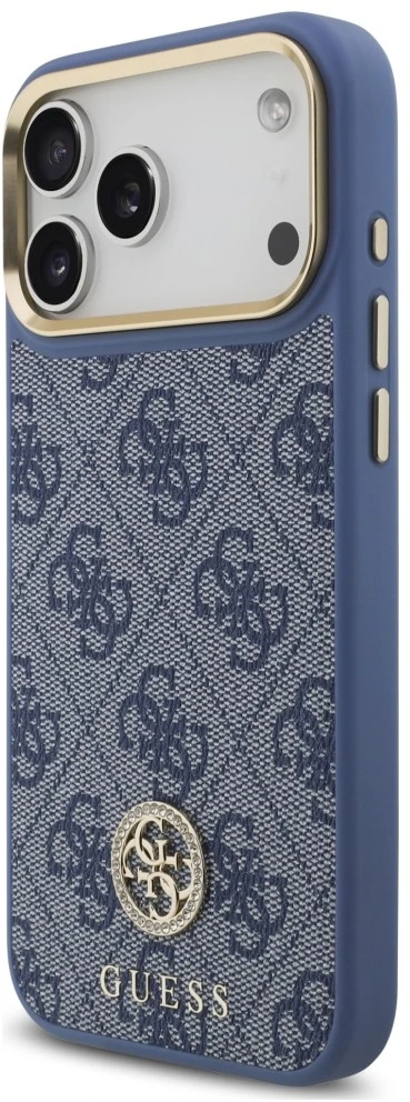 Dėklas Guess 4G Strass Logo MagSafe do iPhone 18 Pro Max / 17 Pro Max mėlyna