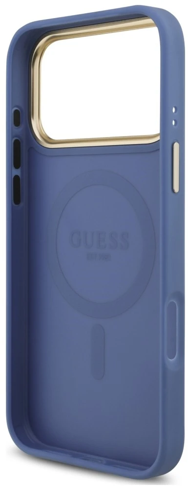 Dėklas Guess 4G Strass Logo MagSafe do iPhone 18 Pro Max / 17 Pro Max mėlyna