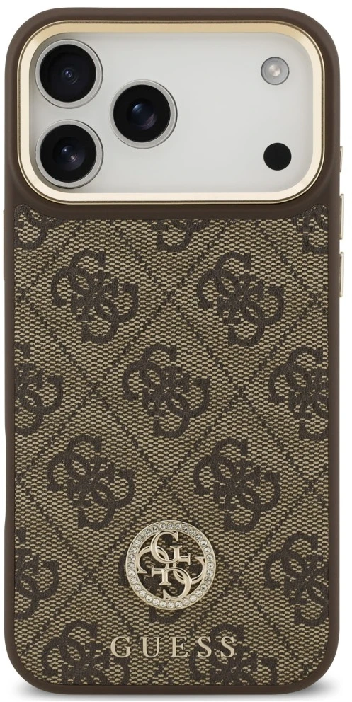 Dėklas Guess 4G Strass Logo MagSafe do iPhone 18 Pro Max / 17 Pro Max ruda