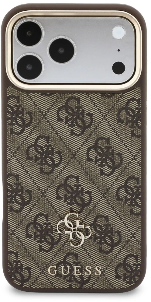 Dėklas Guess 4G su portfelem i smyczą Magsafe do iPhone 18 Pro Max / 17 Pro Max ruda