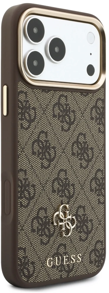 Dėklas Guess 4G su portfelem i smyczą MagSafe do iPhone 18 Pro / 17 Pro ruda