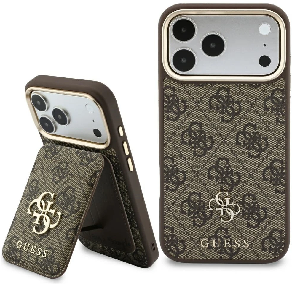 Dėklas Guess 4G su portfelem Magsafe do iPhone 18 Pro / 17 Pro ruda