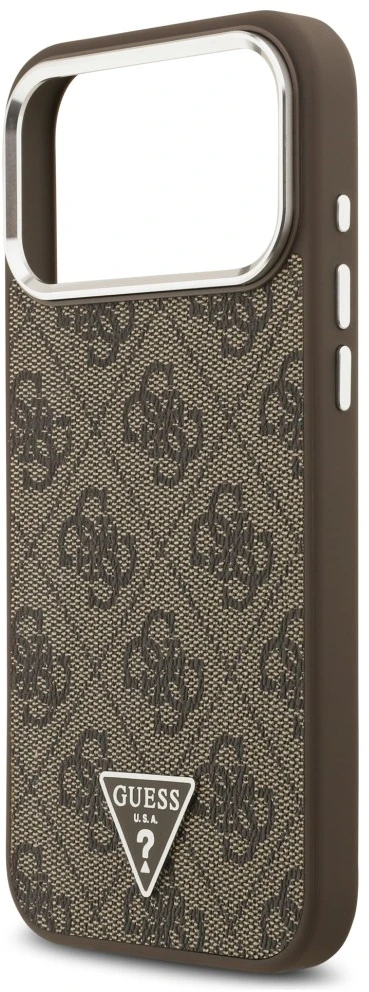 Guess 4G Triangle Logo MagSafe dėklas, skirtas iPhone 18 Pro Max / 17 Pro Max, rudas, sidabrinis