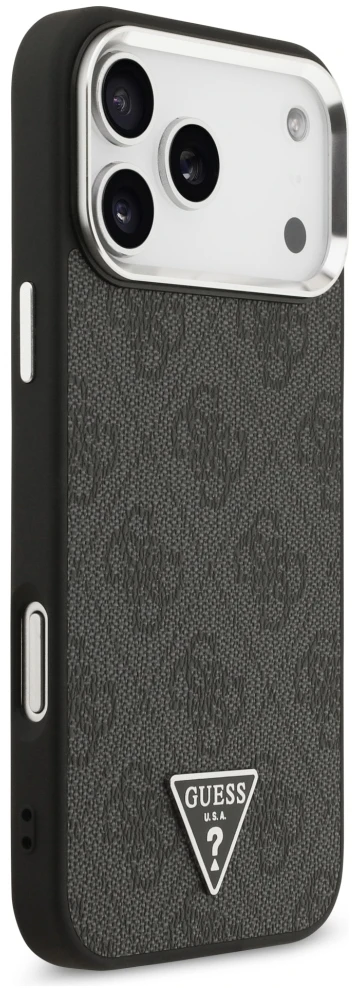 Dėklas Guess 4G Triangle Logo MagSafe Case for iPhone 17 Pro Max / 18 Pro Max - Juodas & Sidabrinis