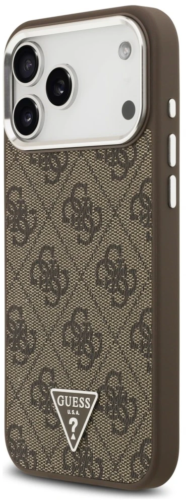 Guess 4G Triangle Logo MagSafe dėklas, skirtas iPhone 18 Pro Max / 17 Pro Max, rudas, sidabrinis