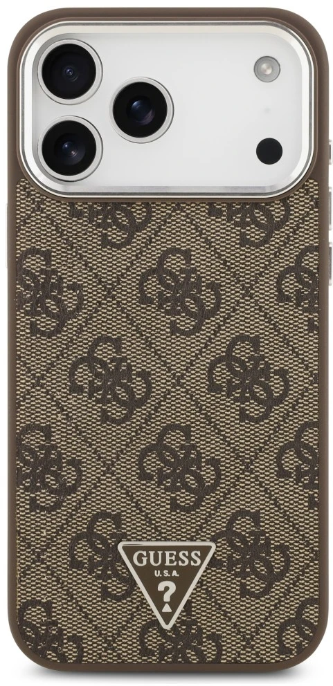 Guess 4G Triangle Logo MagSafe dėklas, skirtas iPhone 18 Pro Max / 17 Pro Max, rudas, sidabrinis