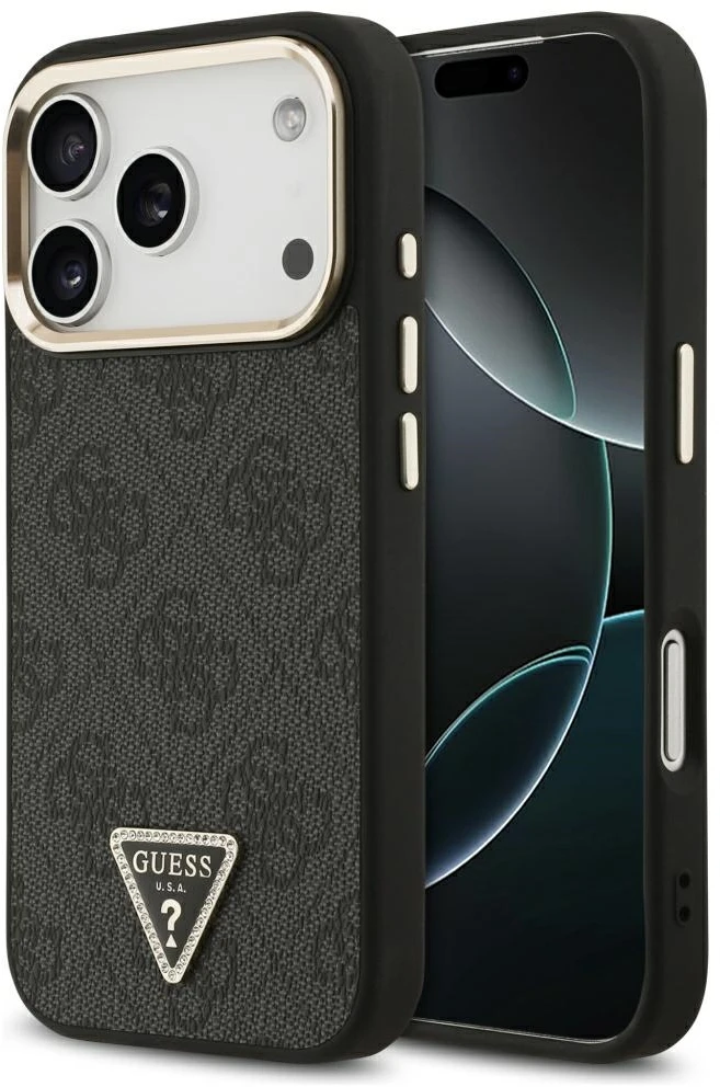 Dėklas Guess 4G Triangle Logo MagSafe do iPhone 18 Pro / 17 Pro juoda auksinė