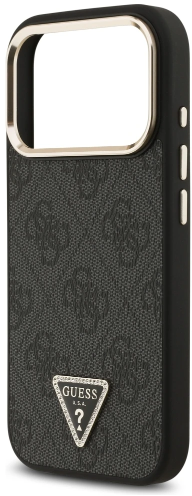 Dėklas Guess 4G Triangle Logo MagSafe do iPhone 18 Pro / 17 Pro juoda auksinė