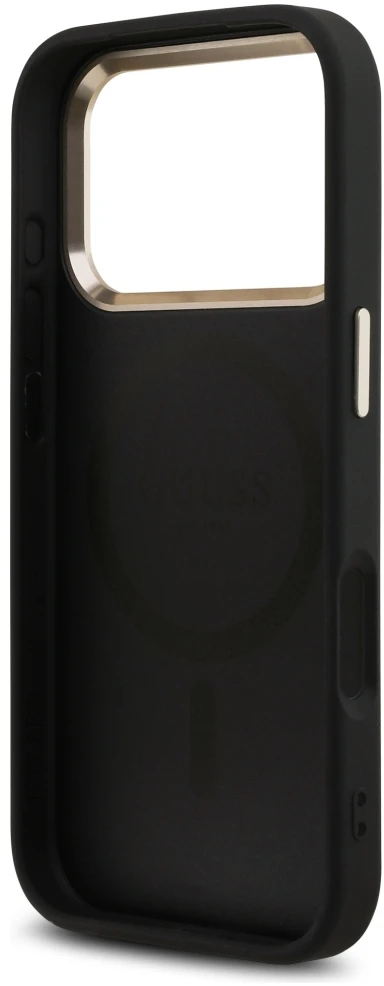 Dėklas Guess 4G Triangle Logo MagSafe do iPhone 18 Pro / 17 Pro juoda auksinė