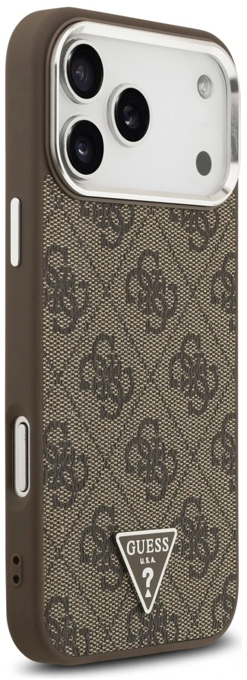 Guess 4G Triangle Logo MagSafe dėklas, skirtas iPhone 18 Pro Max / 17 Pro Max, rudas, sidabrinis