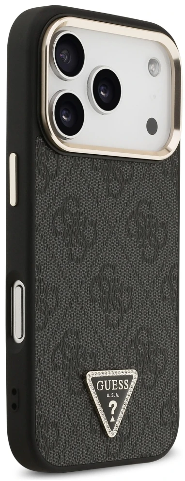 Dėklas Guess 4G Triangle Logo MagSafe do iPhone 18 Pro / 17 Pro juoda auksinė