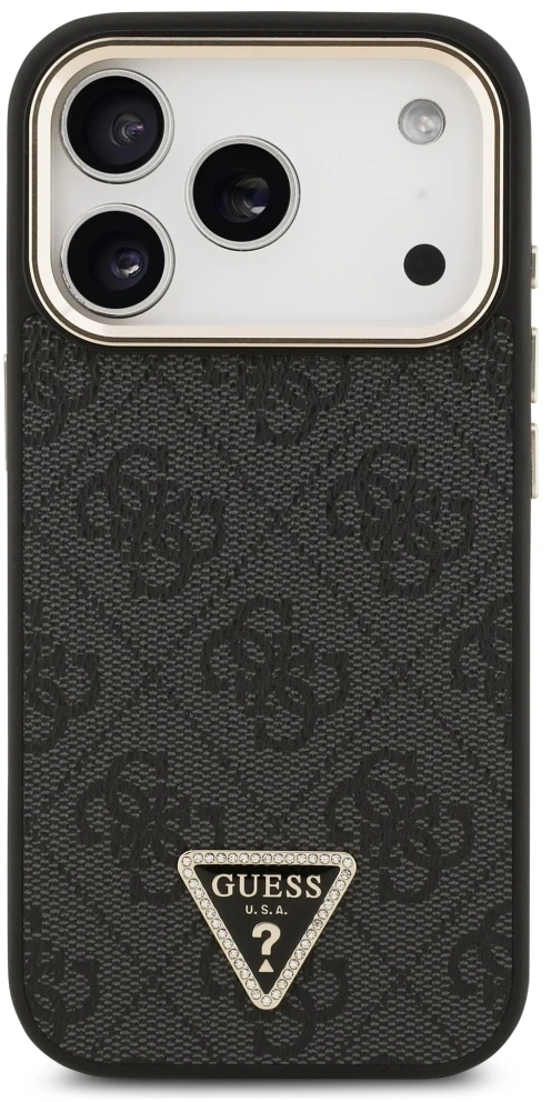 Dėklas Guess 4G Triangle Logo MagSafe do iPhone 18 Pro / 17 Pro juoda auksinė