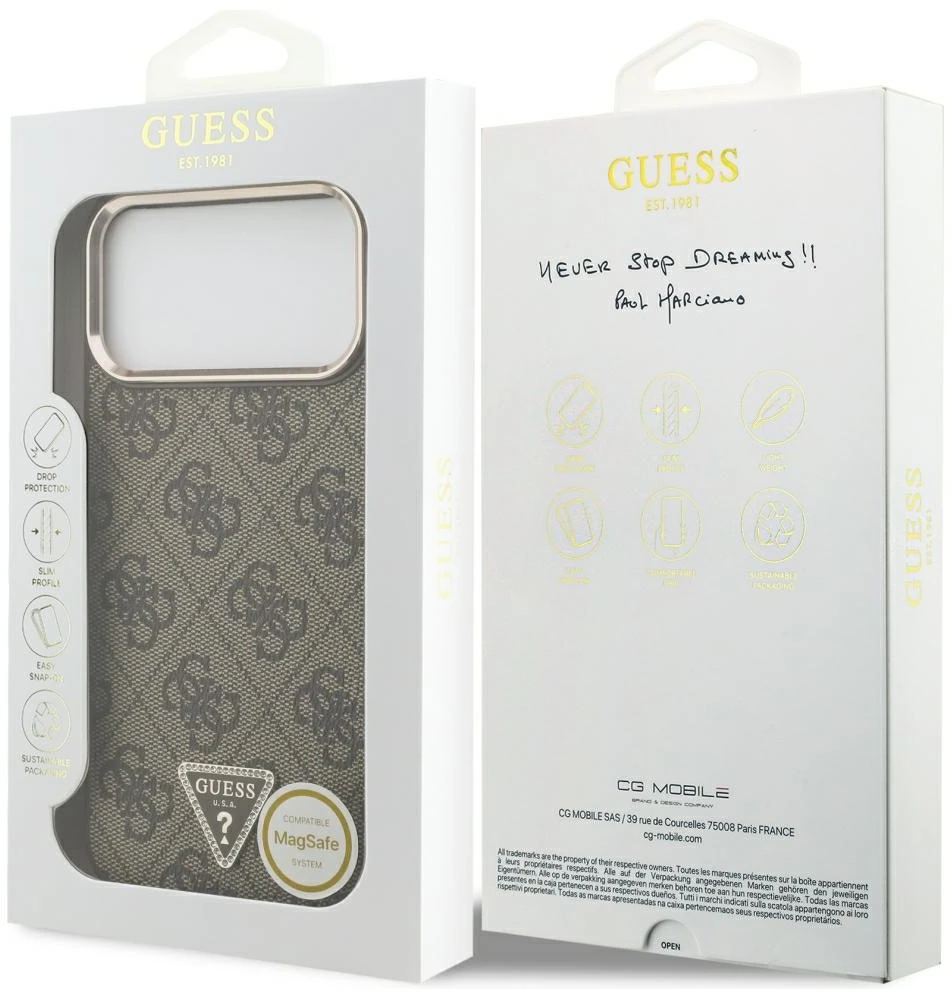 Dėklas Guess 4G Triangle Logo MagSafe Case for iPhone 17 Pro Max / 18 Pro Max - Brown