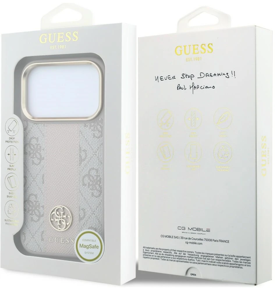 Dėklas Guess 4G with Stripe Round and Classic Logos MagSafe do iPhone 18 Pro / 17 Pro rožinė