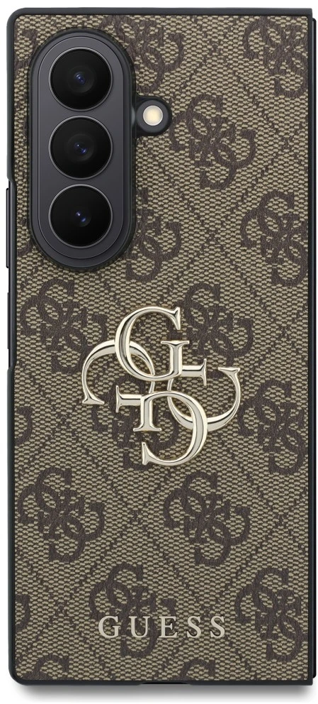 Guess PU 4G Metal Logo dėklas Samsung Galaxy Z Fold 8 Ultra rudos spalvos