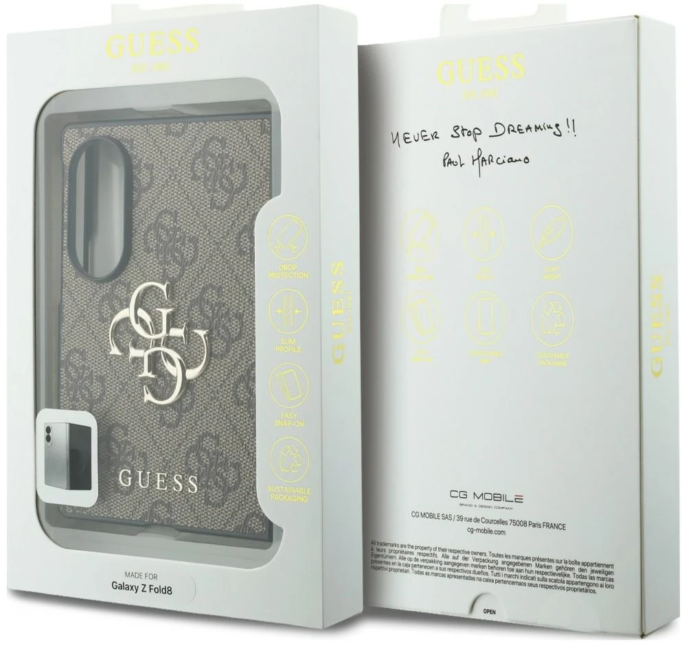 Guess PU 4G Metal Logo dėklas Samsung Galaxy Z Fold 8 rudos spalvos