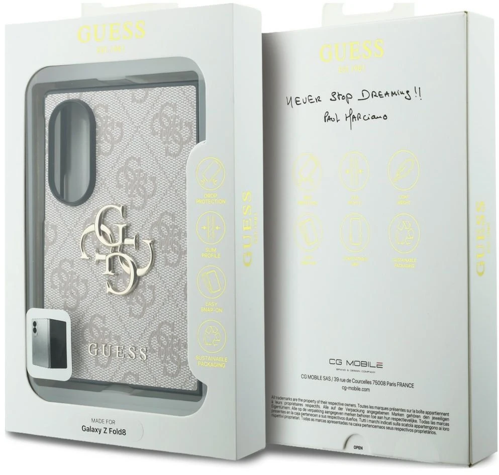 Guess PU 4G Metal Logo dėklas Samsung Galaxy Z Fold 8 rožinės spalvos