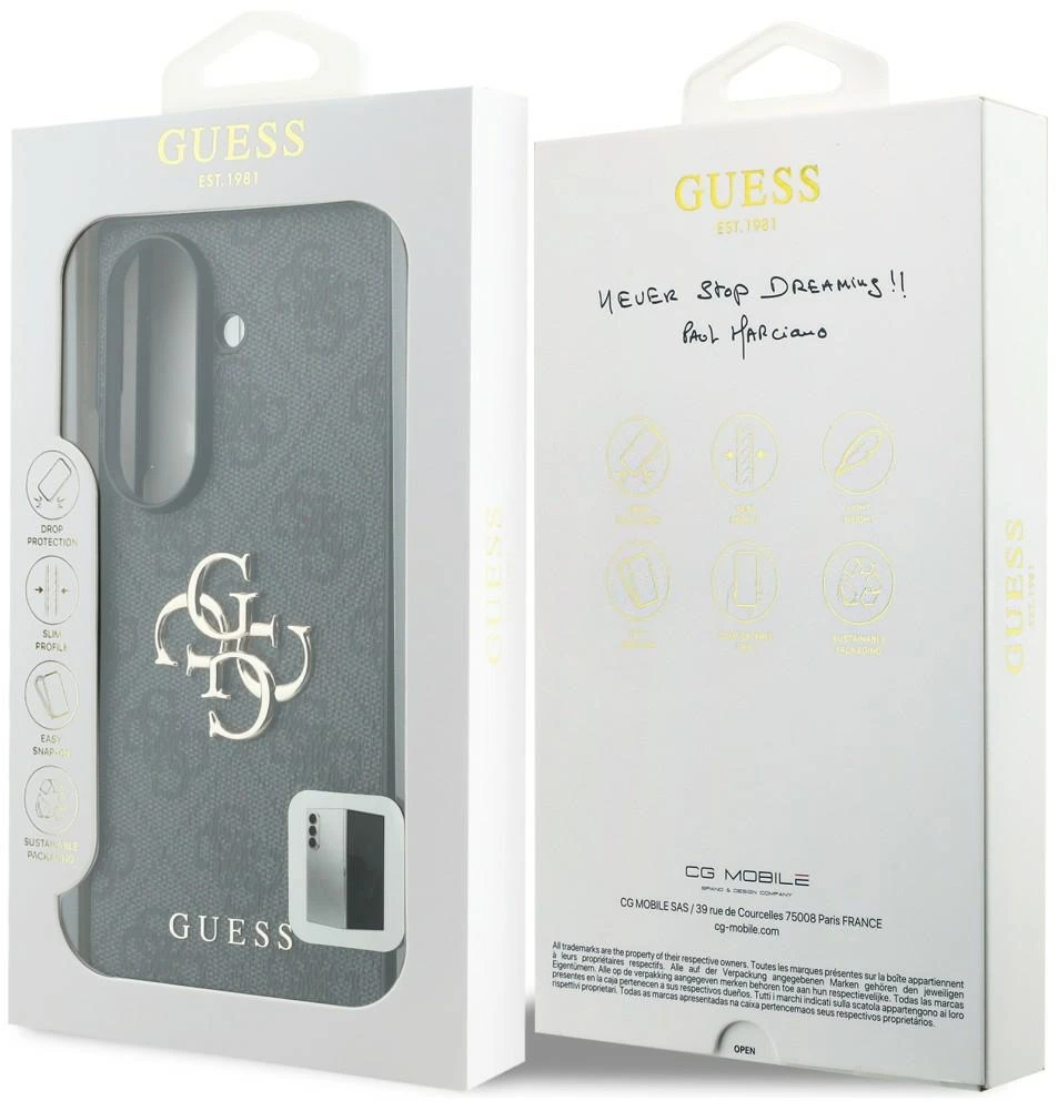 Guess PU 4G Metal Logo dėklas Samsung Galaxy Z Fold 8 Ultra pilkos spalvos