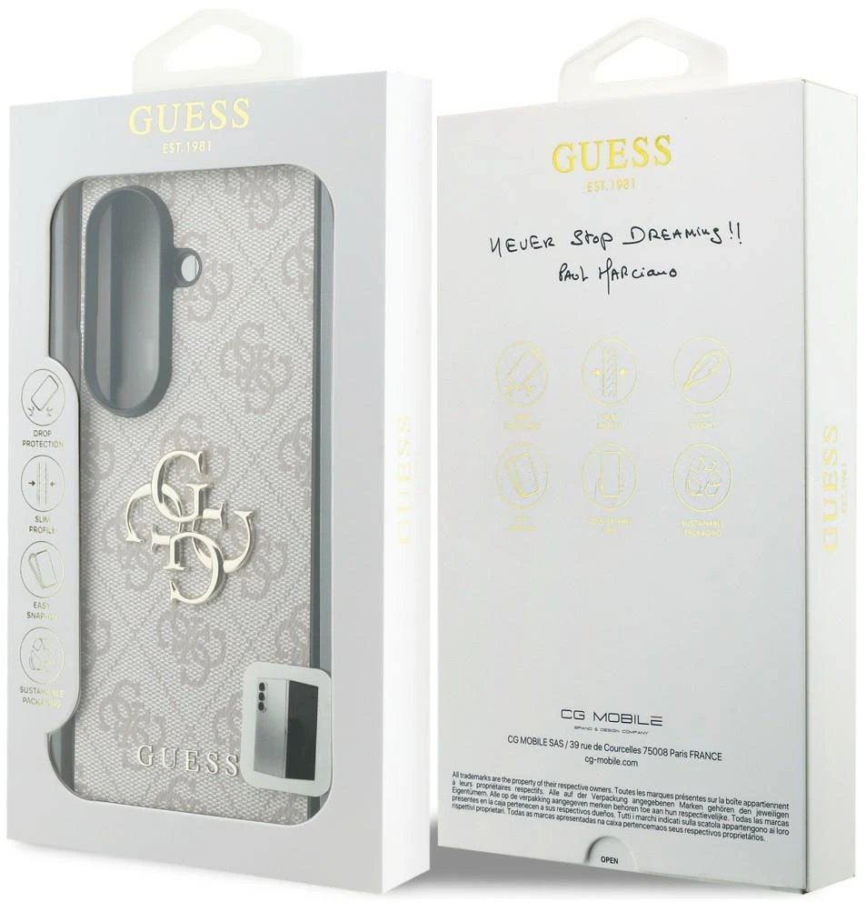 Guess PU 4G Metal Logo dėklas Samsung Galaxy Z Fold 8 Ultra rožinės spalvos