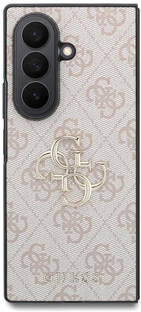 Guess PU 4G Metal Logo dėklas Samsung Galaxy Z Fold 8 Ultra rožinės spalvos