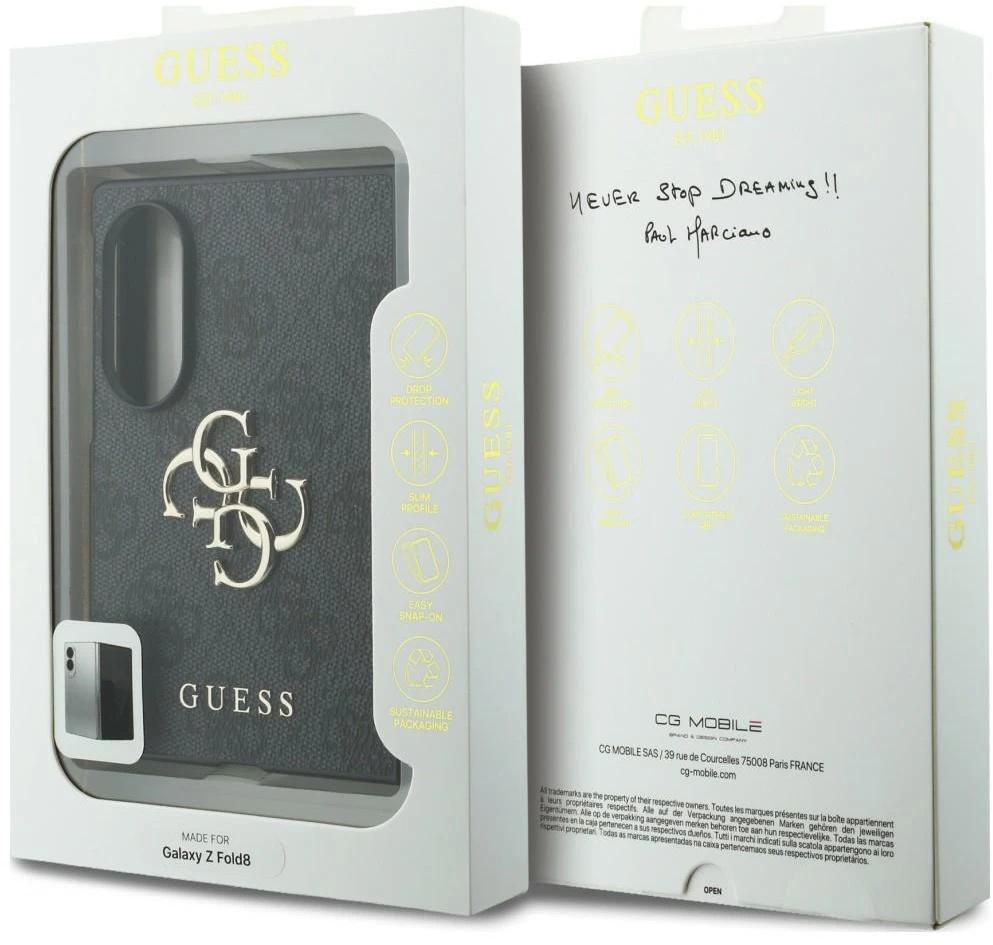 Guess PU 4G Metal Logo dėklas Samsung Galaxy Z Fold 8 pilkos spalvos