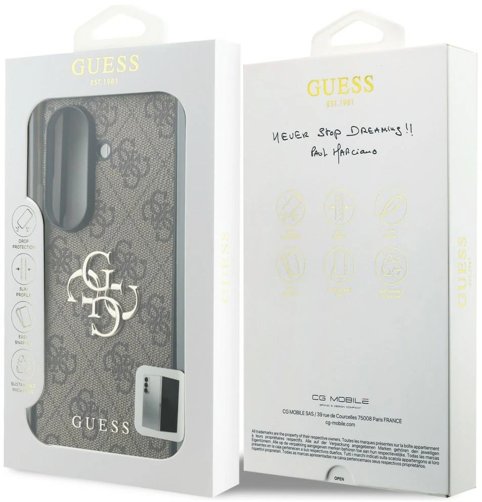 Guess PU 4G Metal Logo dėklas Samsung Galaxy Z Fold 8 Ultra rudos spalvos