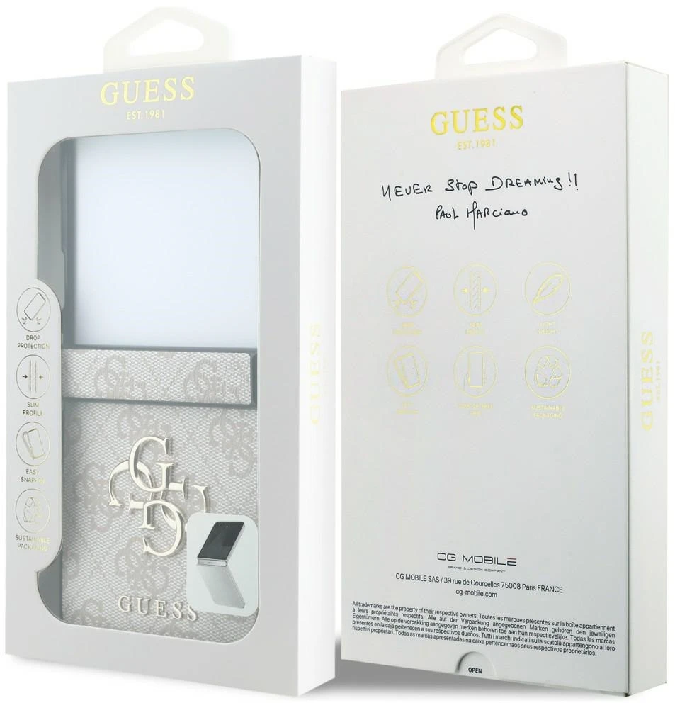 Guess PU 4G Metal Logo dėklas Samsung Galaxy Z Flip 8 rožinės spalvos