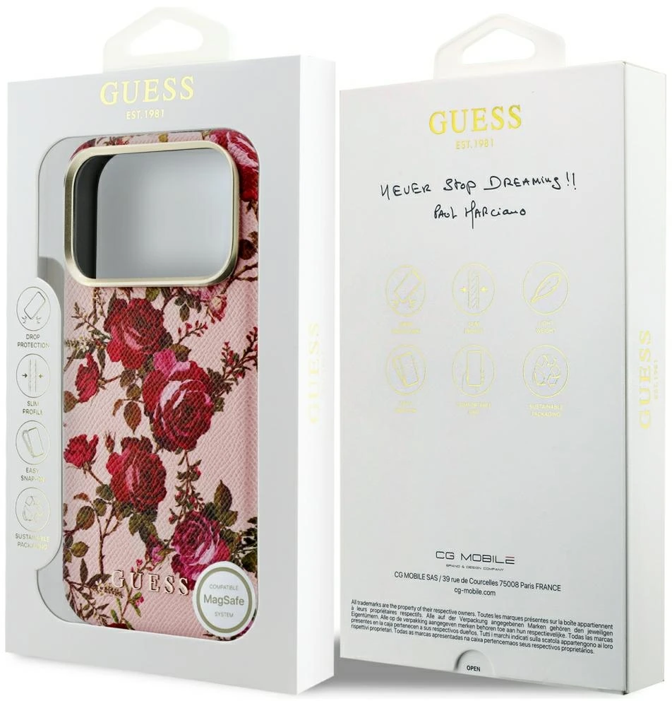 Dėklas Guess Blossom Roses Print MagSafe do iPhone 18 Pro Max / 17 Pro Max rožinė