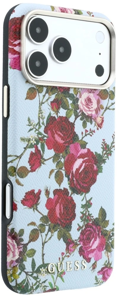 Dėklas Guess Blossom Roses Print MagSafe do iPhone 18 Pro / 17 Pro mėlyna