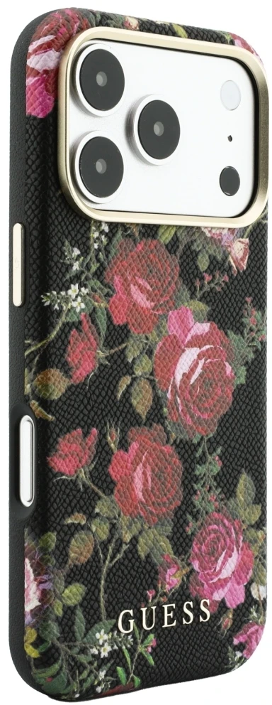 Dėklas Guess Blossom Roses Print MagSafe do iPhone 18 Pro Max / 17 Pro Max juoda