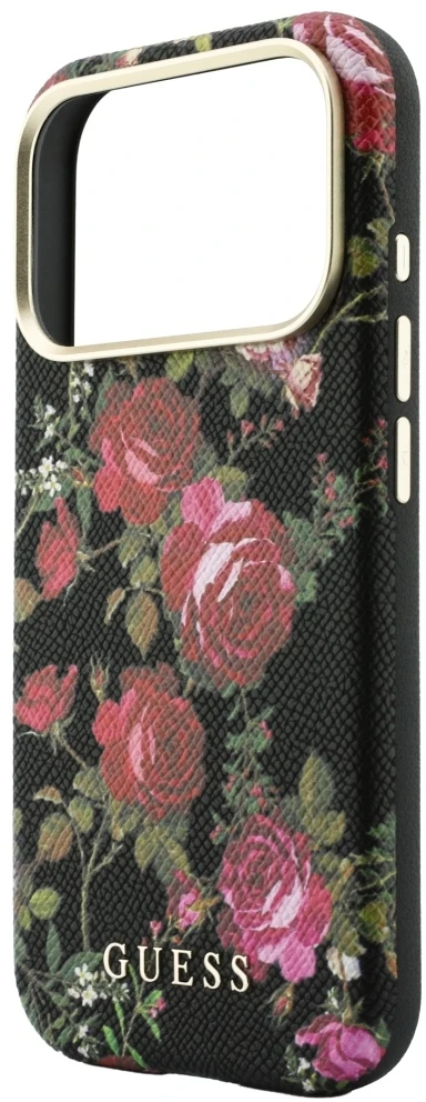 Dėklas Guess Blossom Roses Print MagSafe do iPhone 18 Pro Max / 17 Pro Max juoda