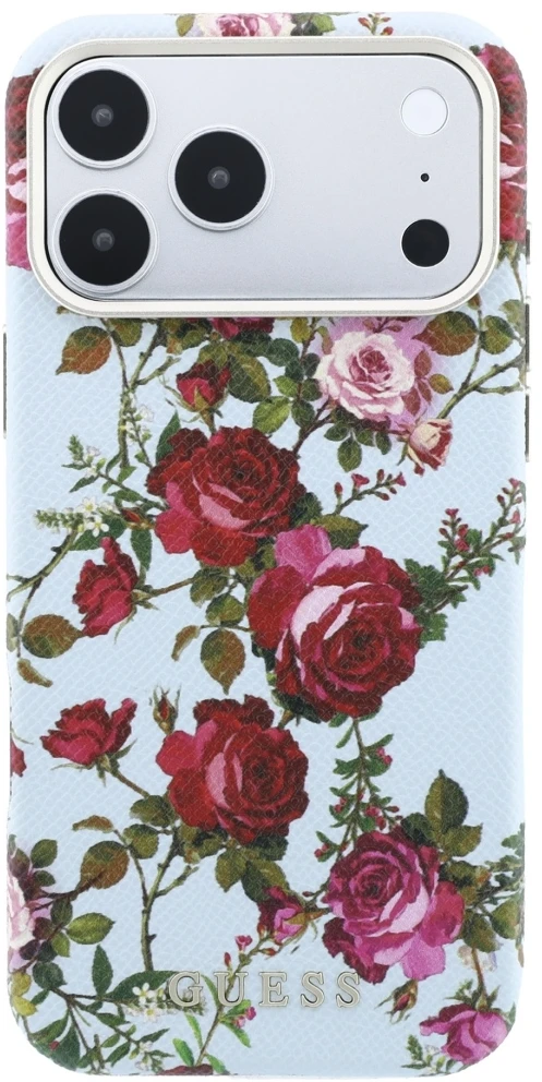 Dėklas Guess Blossom Roses Print MagSafe do iPhone 18 Pro Max / 17 Pro Max mėlyna