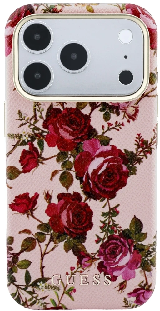 Dėklas Guess Blossom Roses Print MagSafe do iPhone 18 Pro / 17 Pro rožinė