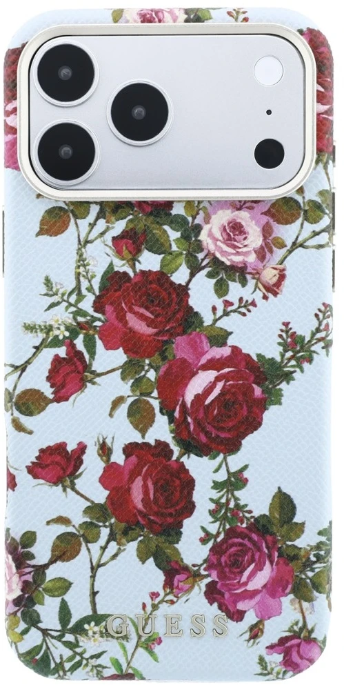 Dėklas Guess Blossom Roses Print MagSafe do iPhone 18 Pro / 17 Pro mėlyna