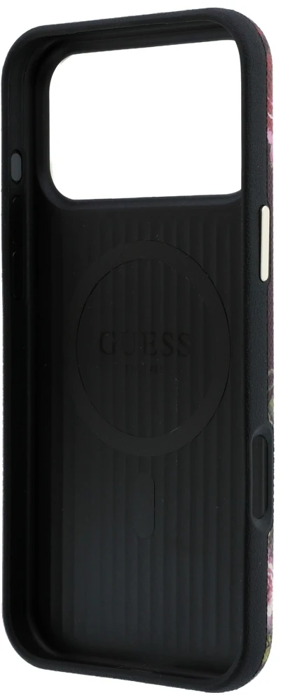 Dėklas Guess Blossom Roses Print MagSafe do iPhone 18 Pro Max / 17 Pro Max bordo spalvos