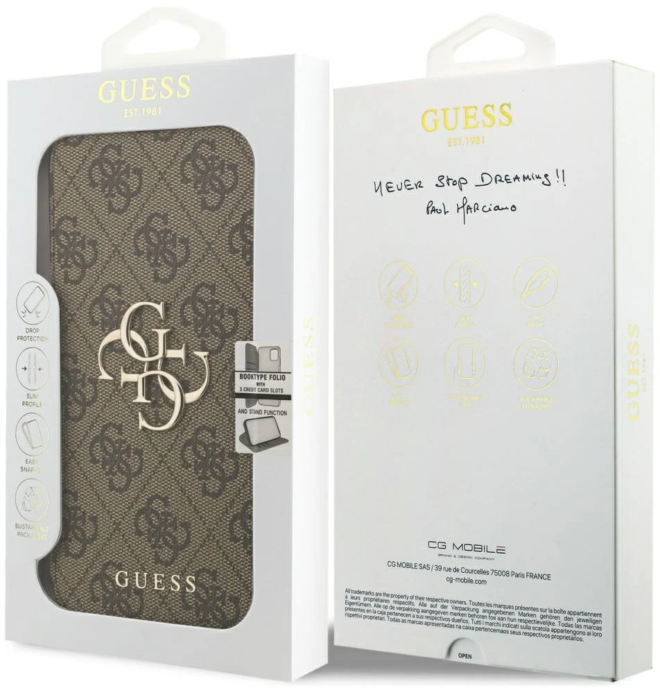 Dėklas Guess Book 4G Metal Logo do iPhone 18 Pro Max / 17 Pro Max ruda
