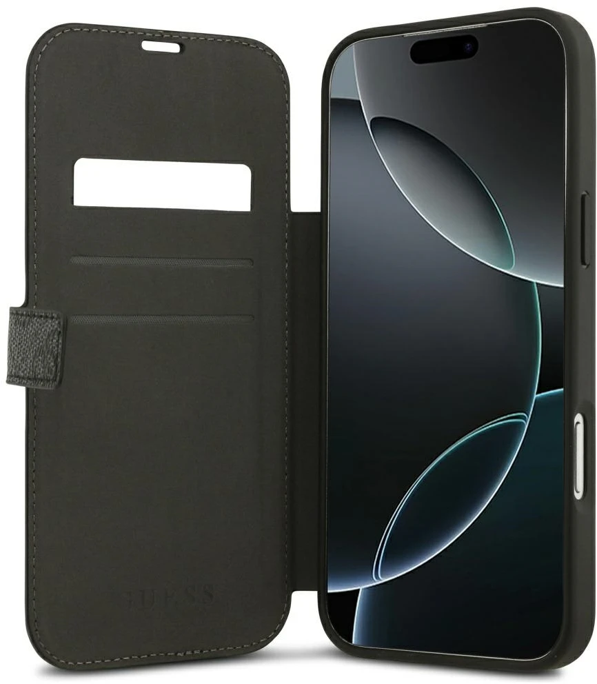 Dėklas Guess Book 4G Metal Logo do iPhone 18 Pro Max / 17 Pro Max juoda