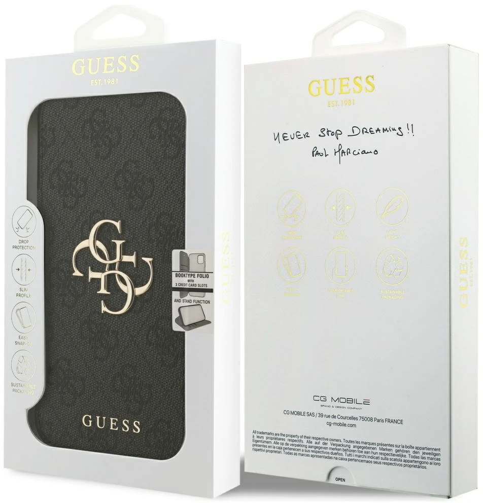 Dėklas Guess Book 4G Metal Logo do iPhone 18 Pro Max / 17 Pro Max juoda