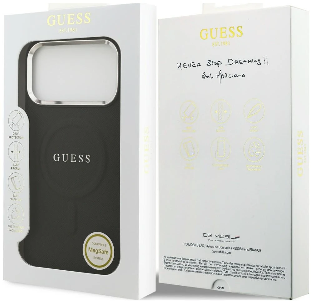 Dėklas Guess Classic Logo MagSafe skirtas iPhone 18 Pro / 17 Pro juodas