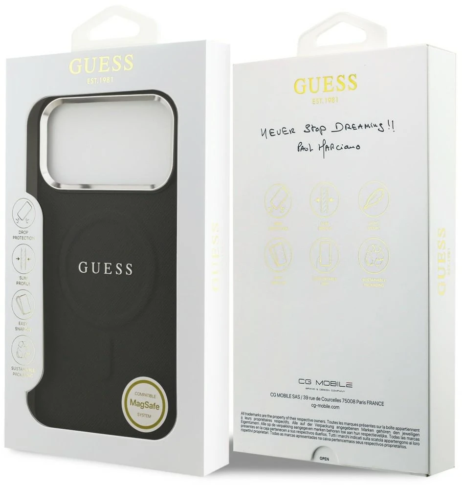 Dėklas Guess Classic Logo MagSafe telefonui 18 Pro Max / 17 Pro Max juodas