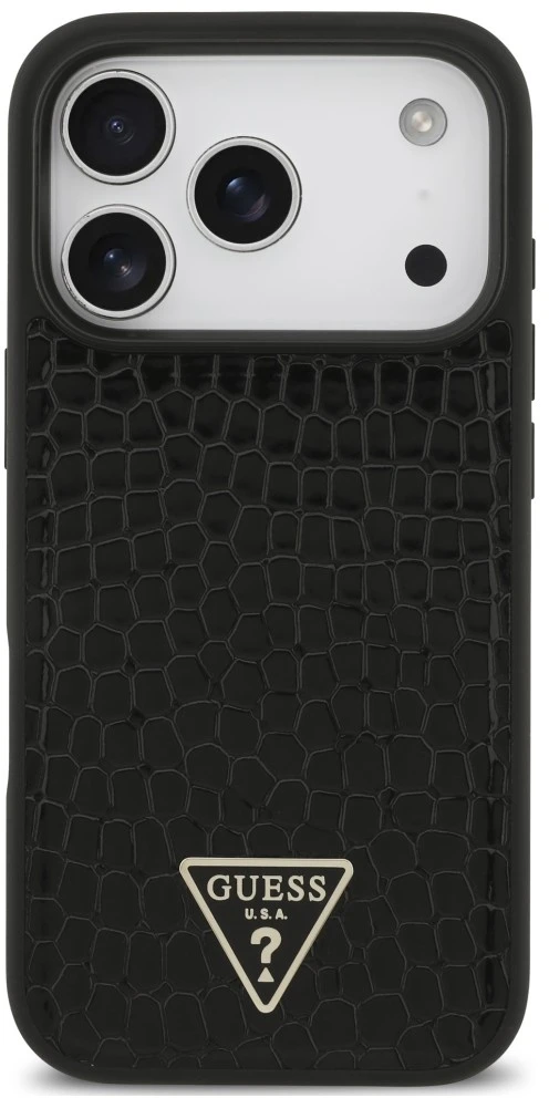 Dėklas Guess Croco Triangle Logo MagSafe do iPhone 18 Pro Max / 17 Pro Max juoda