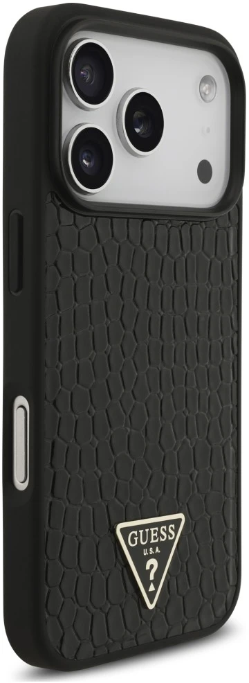 Dėklas Guess Croco Triangle Logo MagSafe do iPhone 18 Pro Max / 17 Pro Max juoda