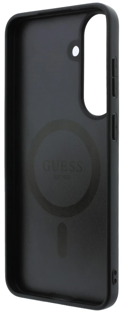 Dėklas Guess Embossed 4G Ring Classic Logo MagSafe do Samsung Galaxy S26 FE ruda