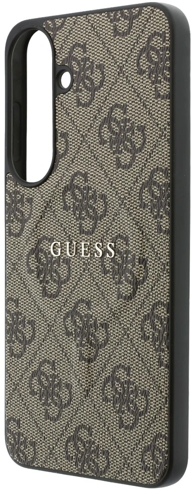Dėklas Guess Embossed 4G Ring Classic Logo MagSafe do Samsung Galaxy S26 FE ruda