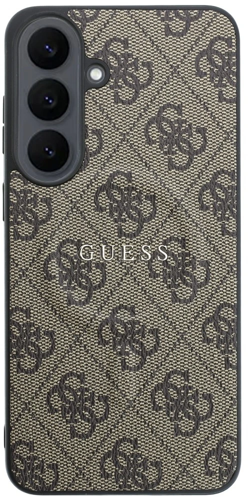 Dėklas Guess Embossed 4G Ring Classic Logo MagSafe do Samsung Galaxy S26 FE ruda