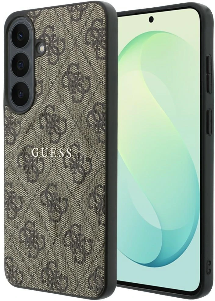 Dėklas Guess Embossed 4G Ring Classic Logo MagSafe do Samsung Galaxy S26 FE ruda