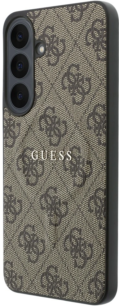 Dėklas Guess Embossed 4G Ring Classic Logo MagSafe do Samsung Galaxy S26 FE ruda