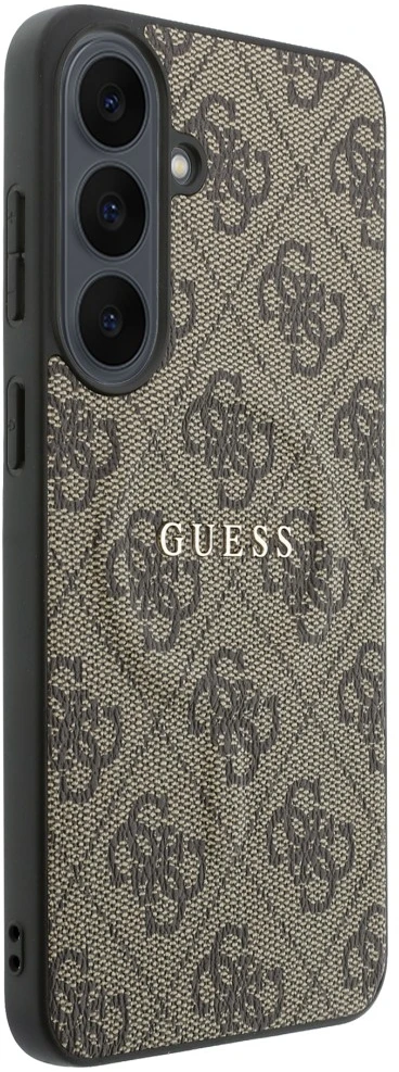 Dėklas Guess Embossed 4G Ring Classic Logo MagSafe do Samsung Galaxy S26 FE ruda