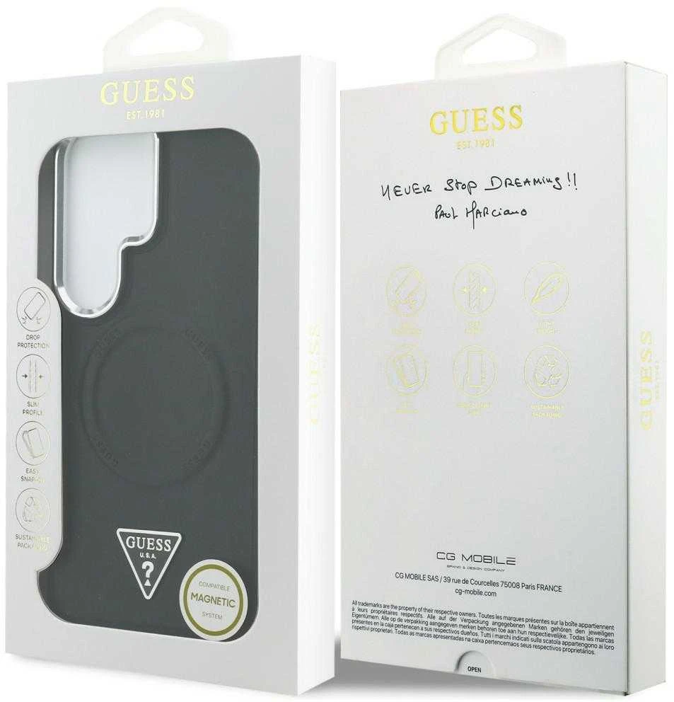 Dėklas Guess Embossed Ring Triangle Logo MagSafe Samsung Galaxy S26 Ultra juodos spalvos