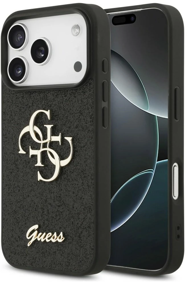Dėklas Guess Fixed Glitter Big 4G Case for iPhone 17 Pro / 18 Pro - Juodas